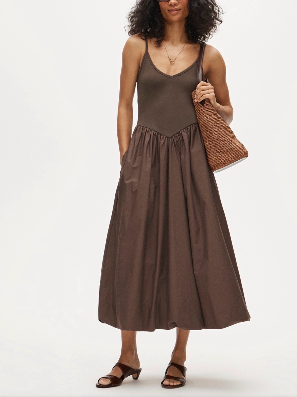 J Crew Basque Waist Mixy Dress NWT Brown Cottagecore L